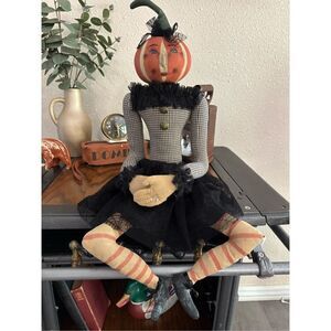 Joe Spencer Colette Pumpkin Girl Doll Gathered Traditions Halloween Fall